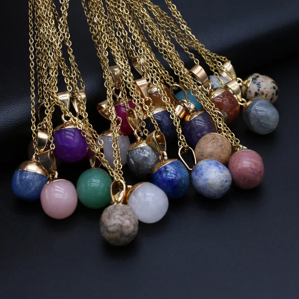 Sfera rotonda con bordo in oro Reiki Healing Crystal Pendant Energy Stone Quartz Link Collane Moda Donna Uomo Gioielli MKI Commercio all'ingrosso