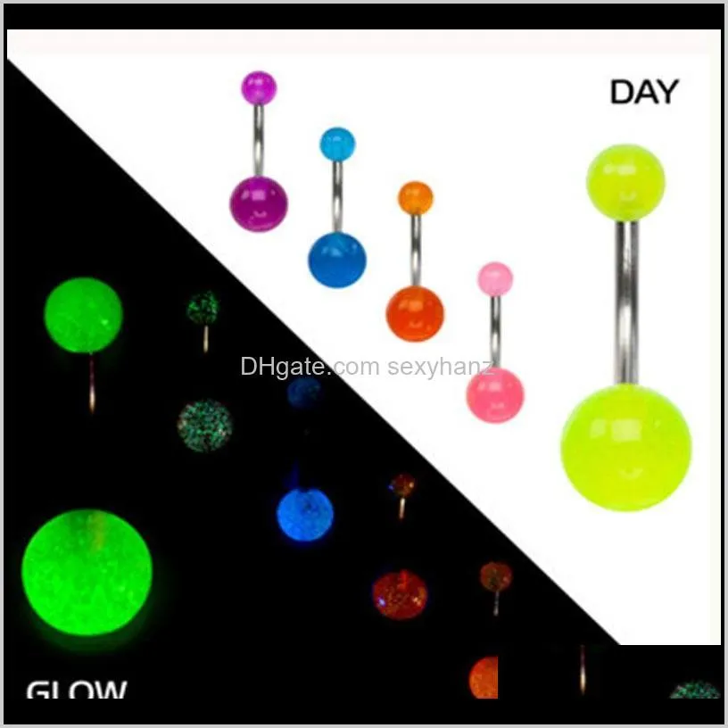 Nombril Bell Button Rings Drop Delivery 2021 Nave Bar 100Pcs / Lot Mix 6 Couleurs Glow In Dark Body Piercing Bijoux Belly Buttonring 4Snpk