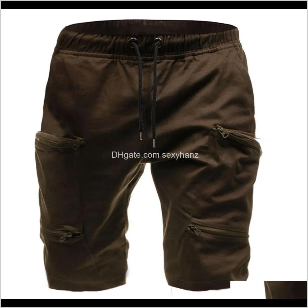 summer men multi pocket zipper cargo shorts breeches male long army green khaki mens shorts m-3xl