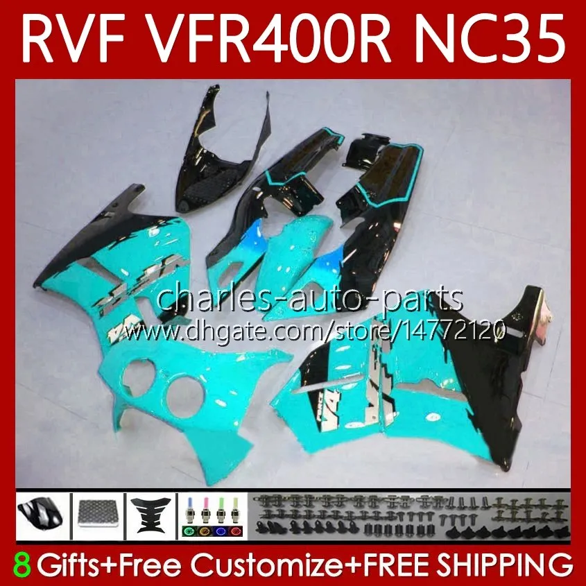 Carrosserie Pour HONDA RVF400R NC35 V4 VFR400 R VFR400R 94 95 96 97 98 80No.105 RVF400 Cyan noir RVF VFR 400 R 400RR VFR 400R 1994 1995 1996 1997 1998 VFR400RR 94-98 Carénage