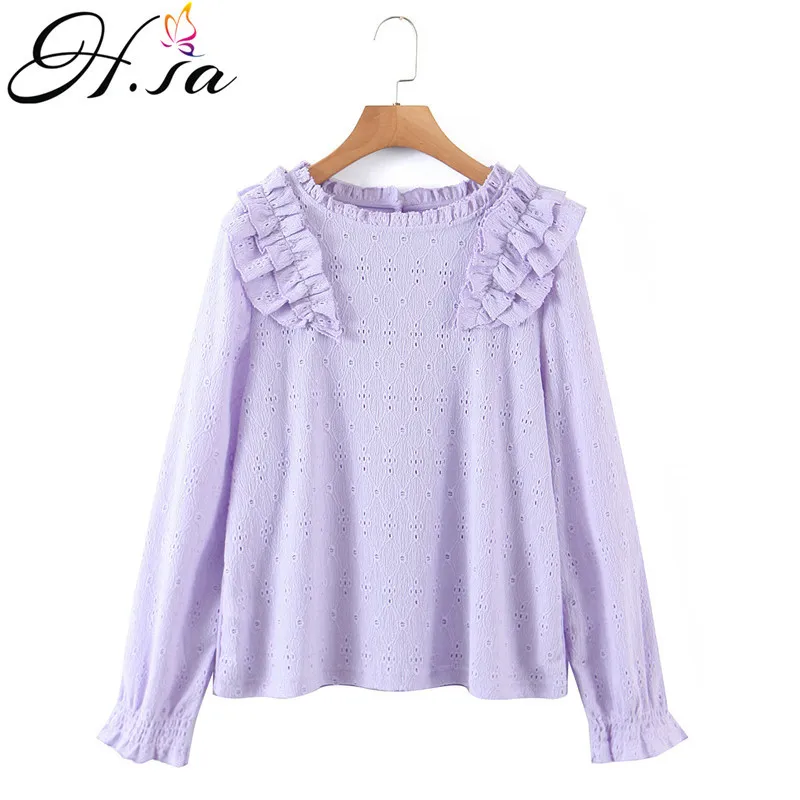 HSA Women Long Sleeve Tops Ladies Blouses Party Tunic Female Casual OL Office Lady Shirts Purple Ruffles Blusas S 210417