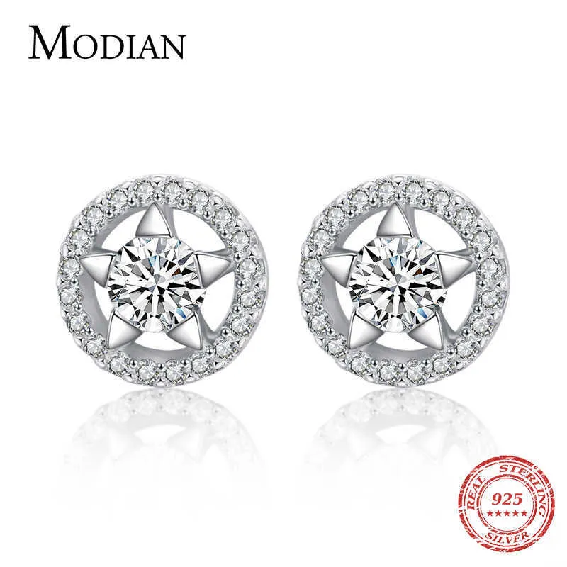 Echte 925 sterling zilveren cirkel met sprankelende sterren CLES CZ SUTD oorbellen voor vrouwen charme bruiloft fijne sieraden bijoux 210707