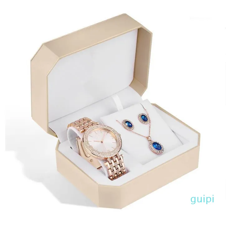 Wristwatches Creative Crystal Jewelry Set Ladies Quartz Watch 2021 Relojes Mujeres Pendientes Collar Día de la Mujer Gift1