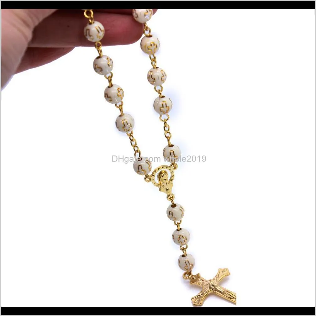 car hanging cross bracelet rosary plastic bronzing cross bracelet