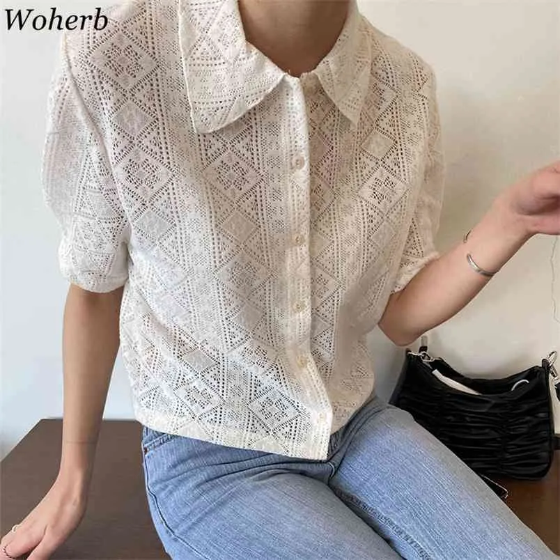 Letnia bluzka przeciwsłoneczna Kobiety z krótkim rękawem Casual Topy Koreańska pusta koszula Moda Chic Blusas Femme 210519
