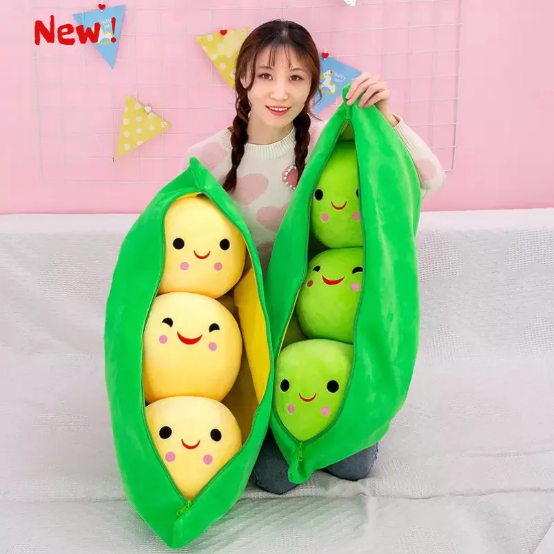 Novo Edamame Plush Travesseiro Brinquedo 25cm bonito verde e amarelo ervilhas animais boneca casa decoração de casa presente de aniversário