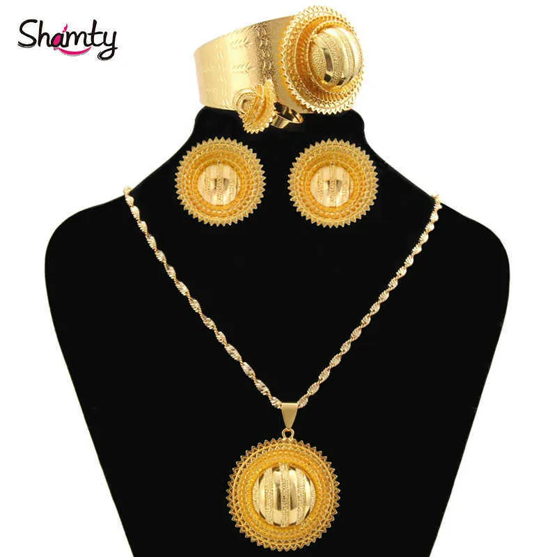 Shamty Sets Sets Etiopian Biżuteria Nigeria Erytrea Kenii Afryki Biżuteria Habasha Zestaw Ślubny Pure Gold Color A30029 / 04 H1022