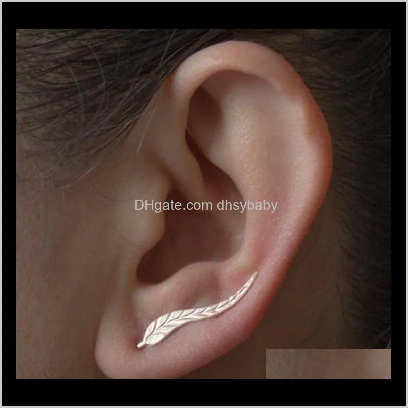 Stud Jewelry Cler Boucles d'oreilles pour les femmes Leaf Ear Climber Cuff Earring Feather Studs Dw1Mb