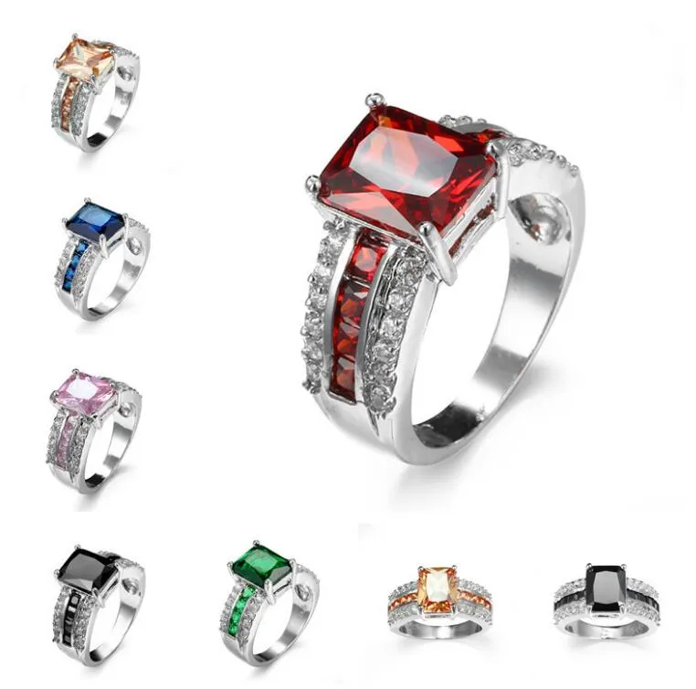 Bijoux de mariage de mode faits à la main 925 argent populaire coupe ronde topaze blanche CZ Zircon hommes bague de mariage SZ 6-10 6 couleur cadeau