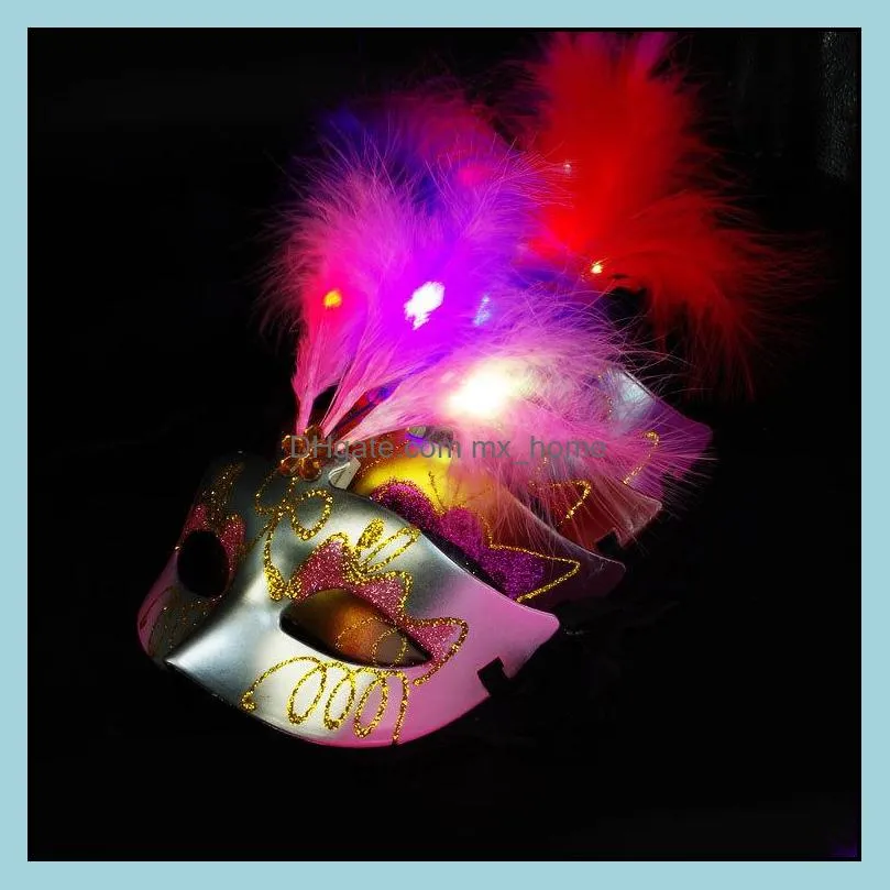 Masker festliga leveranser hem GardenLuminescent Feathered Glittering Princess Venetian Half Face Mask för Masquerade Cosplay Nightclub Party