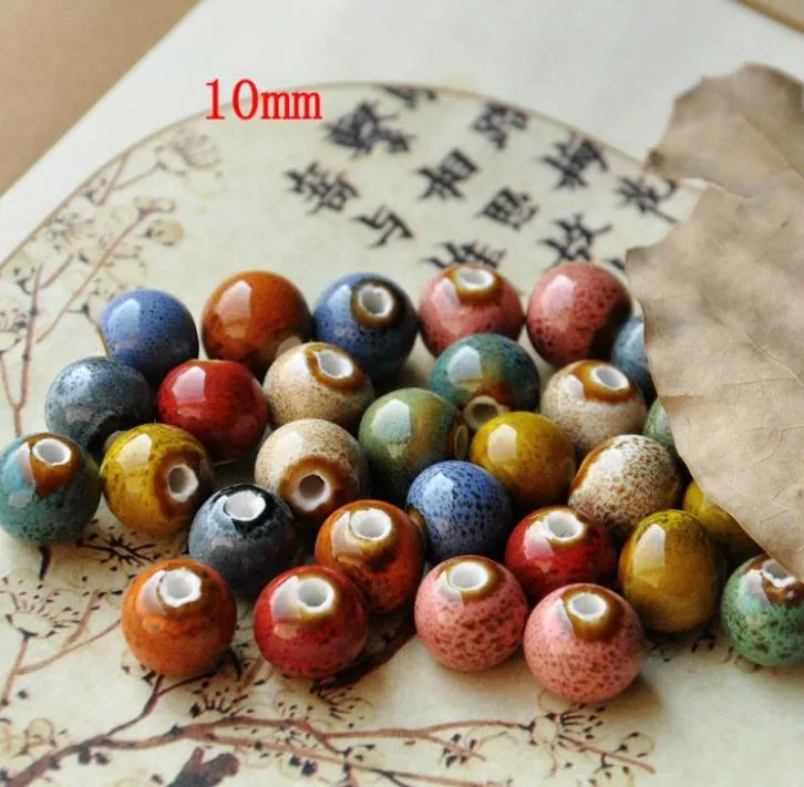 10mm Ceramic Loose Beads DIY Round Woven Material Flower Glaze Bead