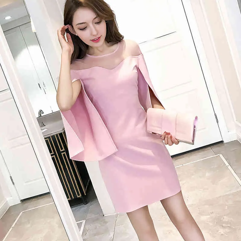 Mesh Chiffon Sexy Off The Shoulder Summer Fashion Split cuffs Wrist Sleeve Women Dress Casual Solid Color 663F 210420