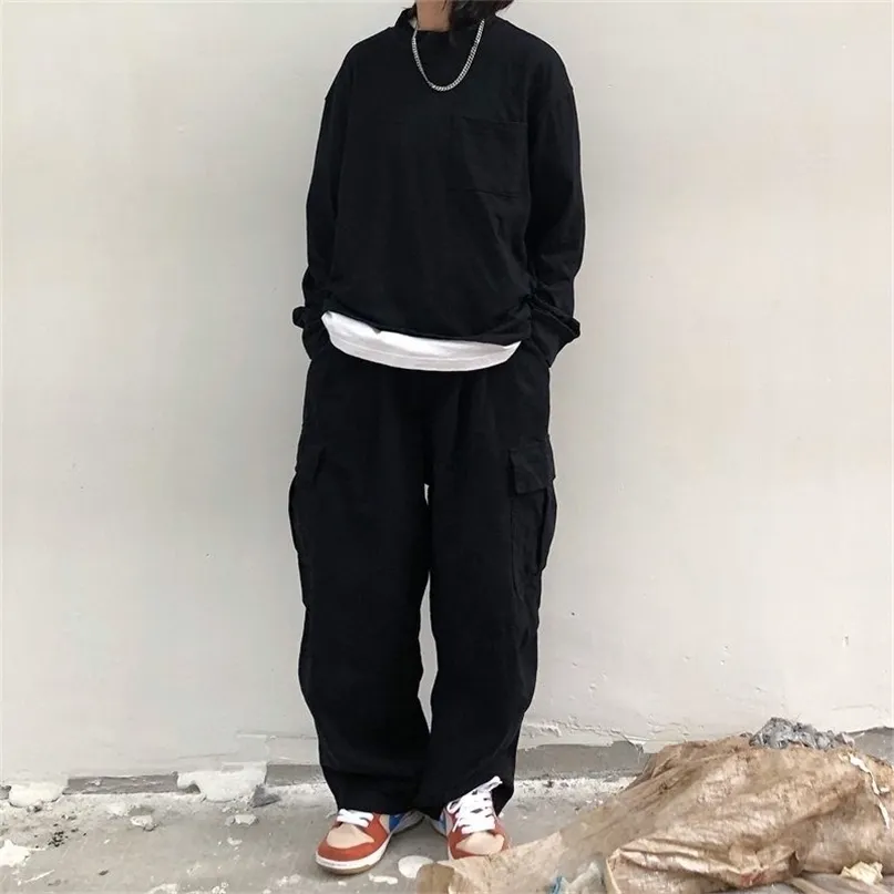 QWEEK Harajuku Streetwear Schwarz Cargo Hosen Frauen Baggy Gothic Hippie Oversize Weiß Breite Bein Hosen Für Weibliche Koreanische Mode 211115