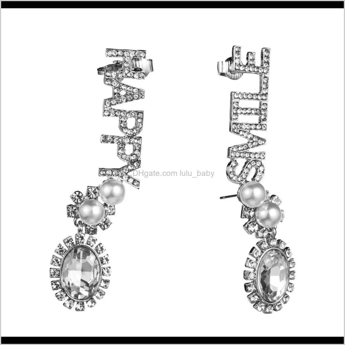 exaggerated letter diamond acrylic earrings women happy smile fashion earrings ins wind earrings