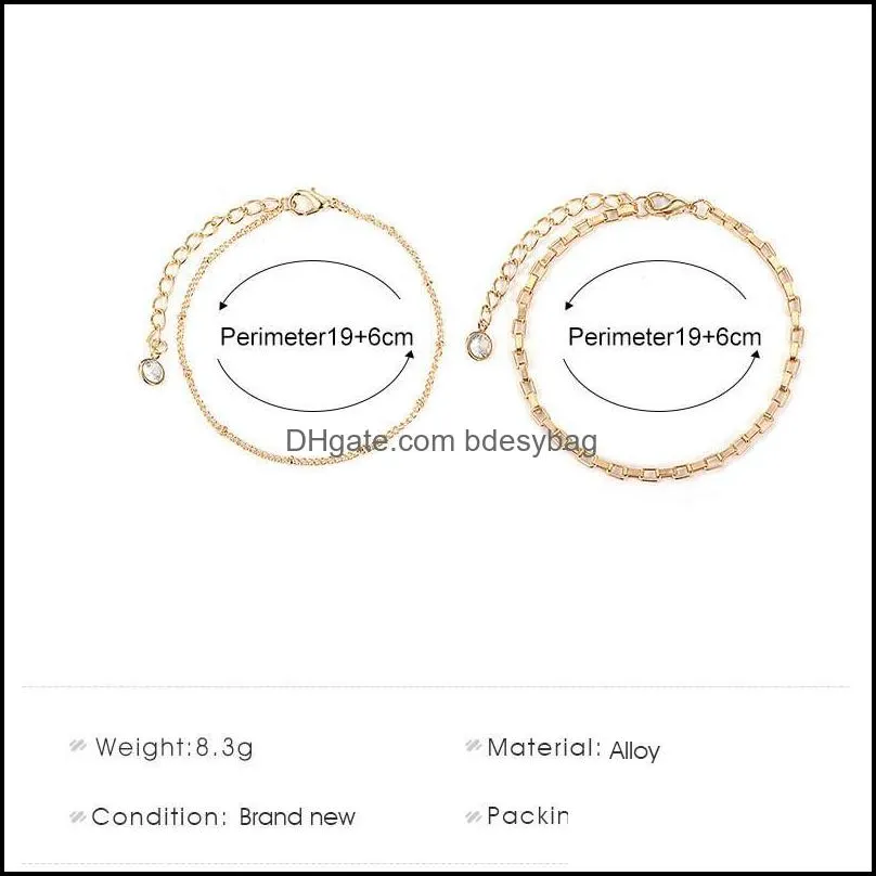 Korean Metal Double Layer Thin Chain Geometric Business Crystal Circle Bracelets Women Party Gift Alloy Summer Hand Jewelry Sets Accessories