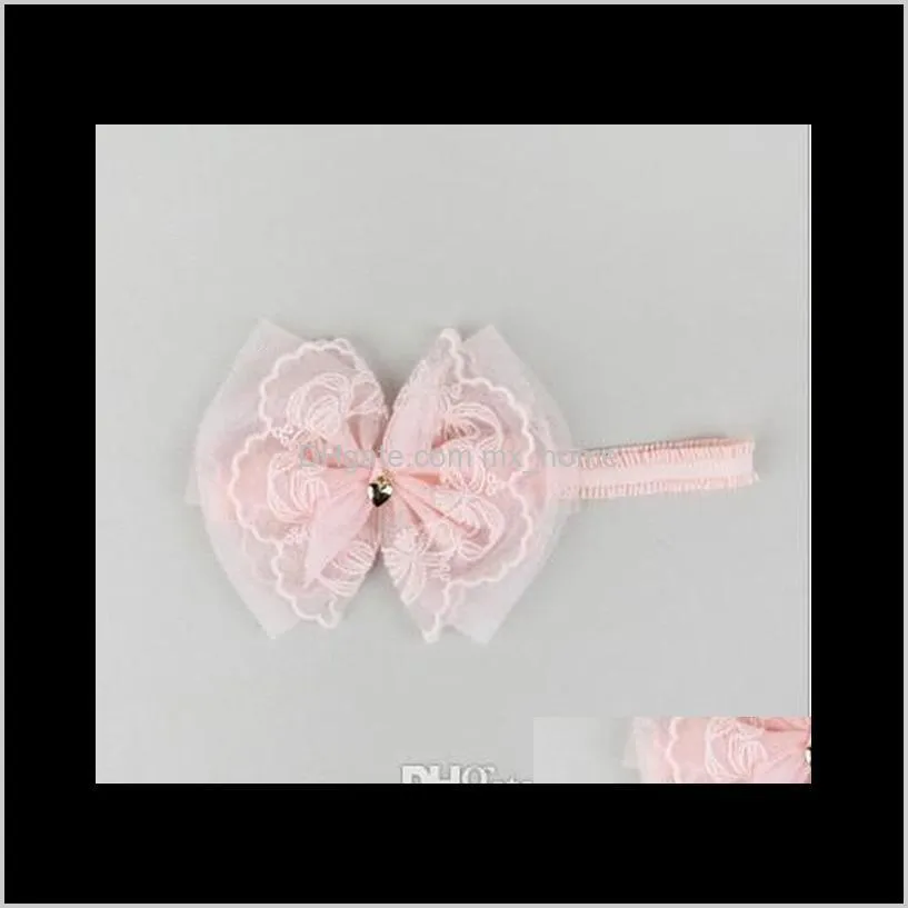 korean 2016 cute baby girl golden heart lace bowknot headband baby pretty headwear new born photography props hair accessories k7549