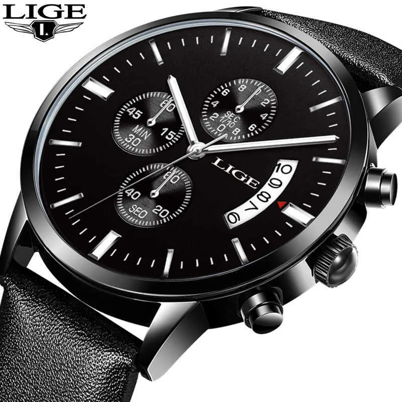 Top Luxus Marke LIGE Männer Sport Uhren männer Quarz Datum Uhr Mann Leder Armee Militär Armbanduhr Relogio Masculino 210527