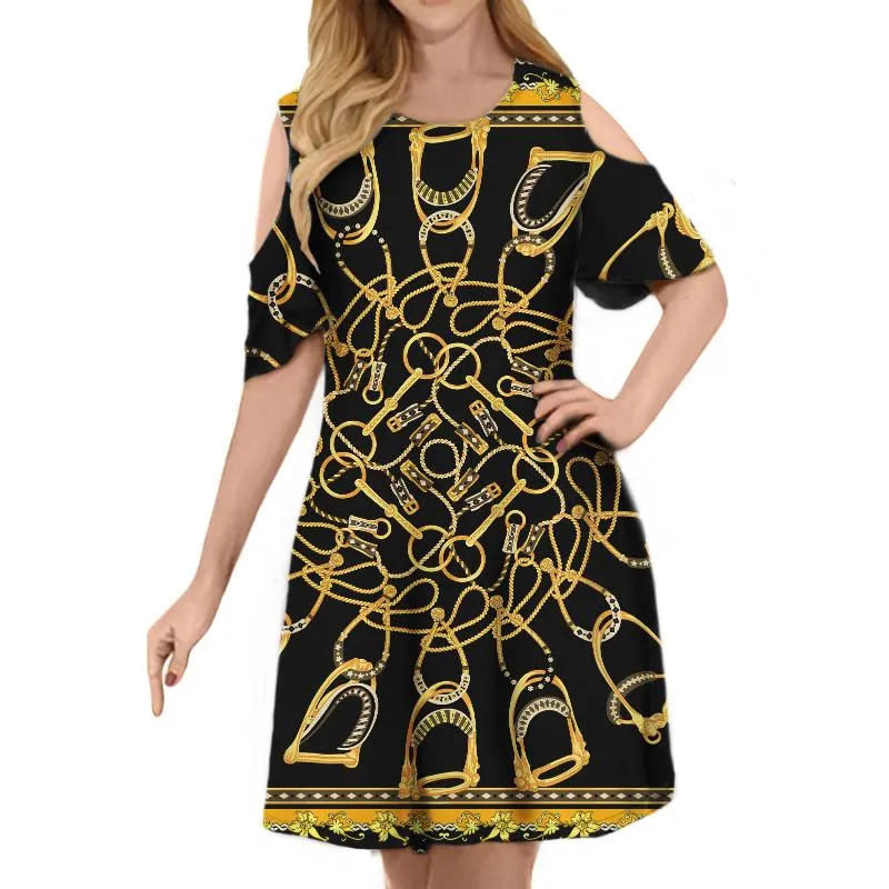 Casual Dresses Baroque Style 2021 Women Dress Party Sexy Fashion Ladies Black Gold Round Neck Evening