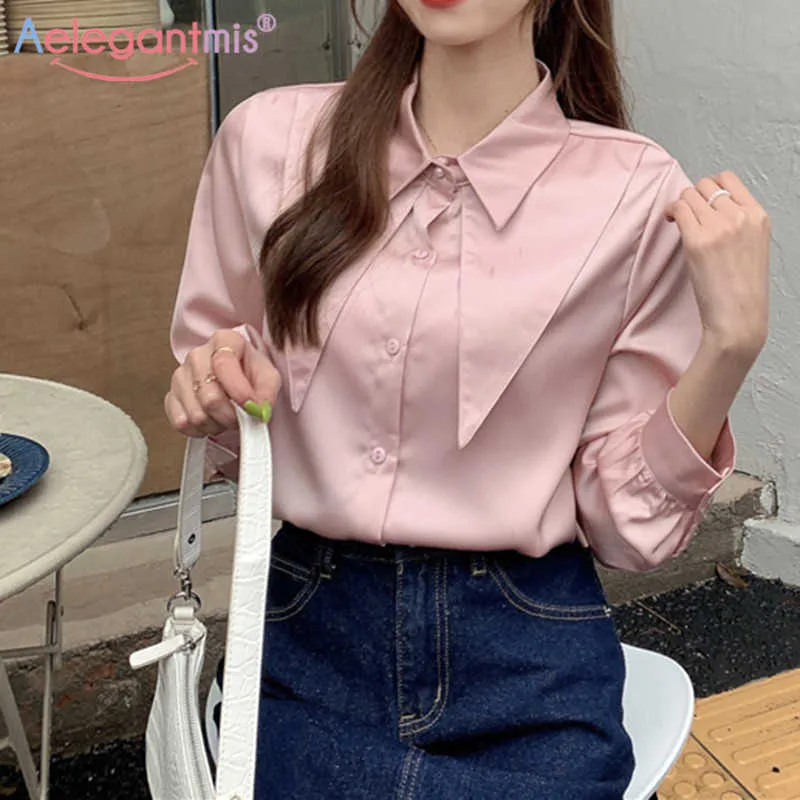 Aeleagntmis vintage roze office dame vrouwen effen zachte blouse shirt lente elegante chique lange mouw vrouwelijke shirts 210607