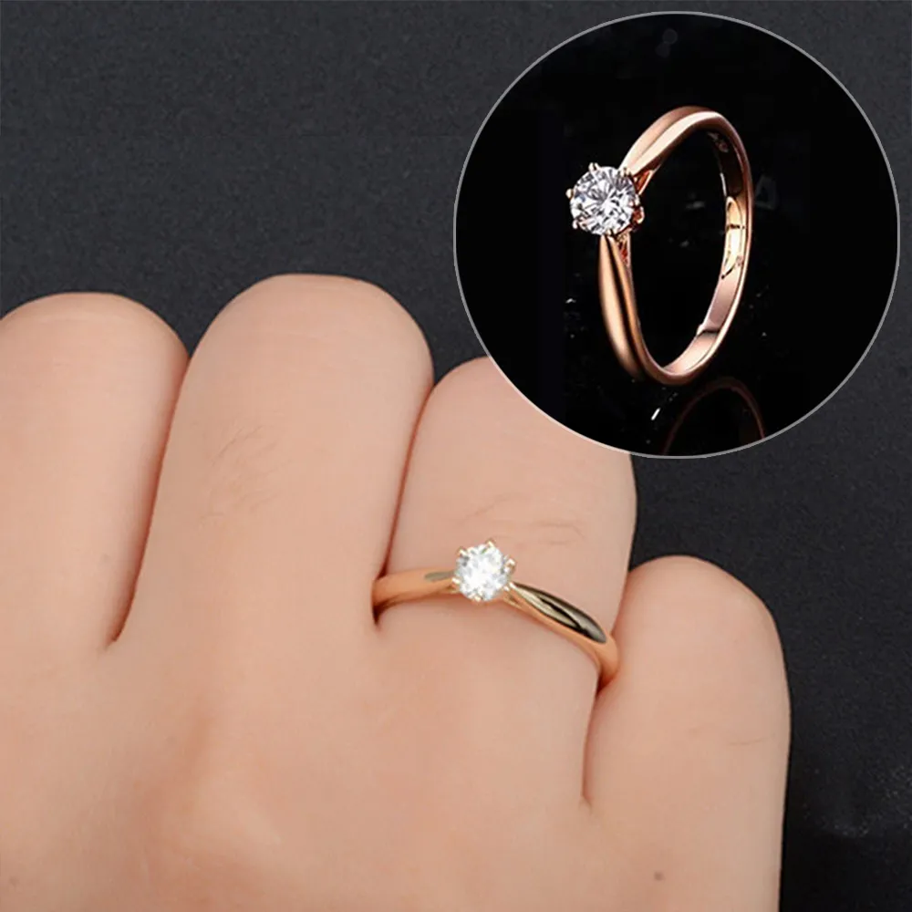Anéis de casamento clássicos para mulheres para sempre estilo simples seis garras cubic zirconia 3 cor presente de casamento moda jóias kcr033