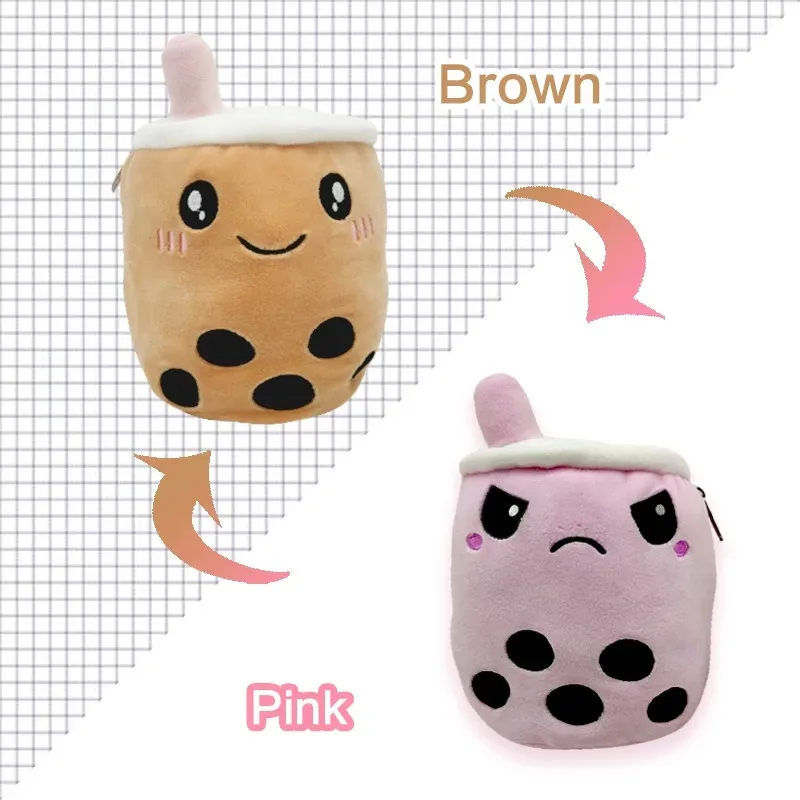 Reversible milk tea Stuffed Toy Plush Doll Toys Sides To Show Different Moods Soft Simulation Dolls For Kids