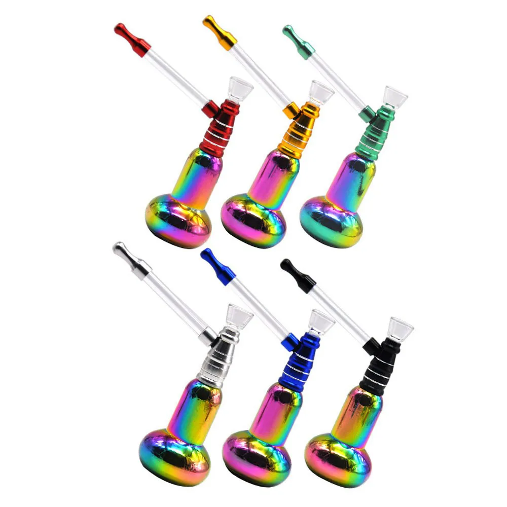 Pipes à fumer bouteille arc-en-ciel bol en verre tuyau narguilé haut avec des conduites d'eau colorées voyage ensemble de fumer en métal