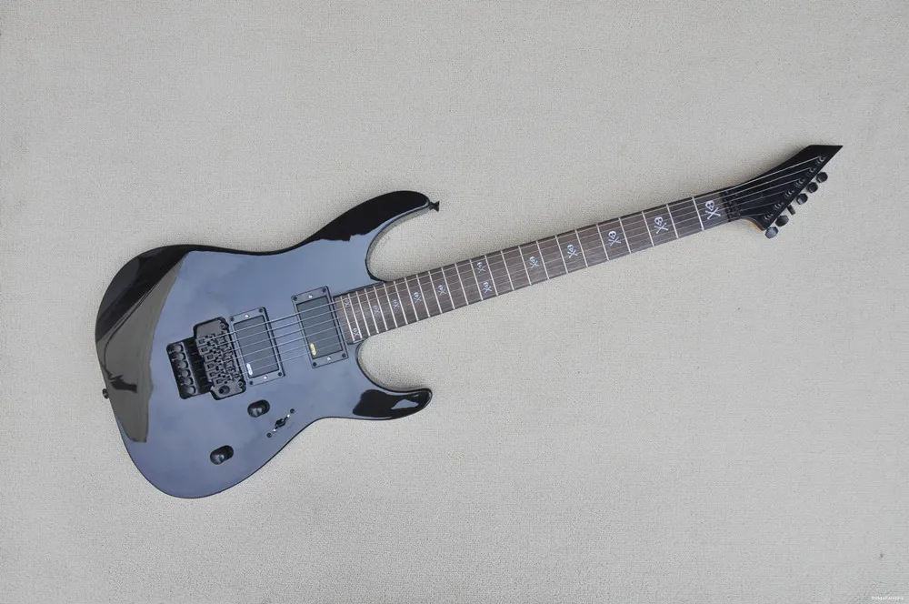 6 Strings Electric Guitar with 2 Active Pickups,Black Hardware,Rosewood Fretboard,Skull inlay