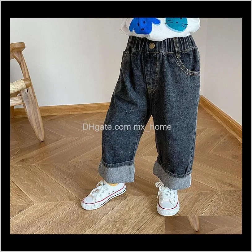 autumn boys girls loose straight jeans 1-7 years children fashion wide leg hem denim pants 201204