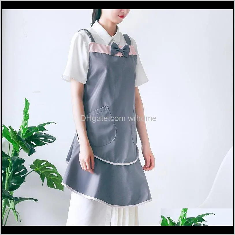 Japanese waterproof apron garden flower shop manicure coffee shop tooling bow home apron aprons for woman polyester fiber
