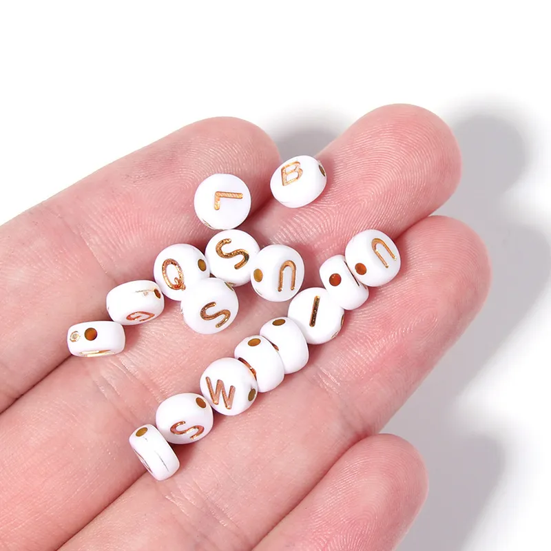 500pcs/lot 7mm Acrylic Letter Beads A-Z Alphabet Rose White Spacer Charm Beads Fit For Bracelet Necklace Diy Jewelry Making