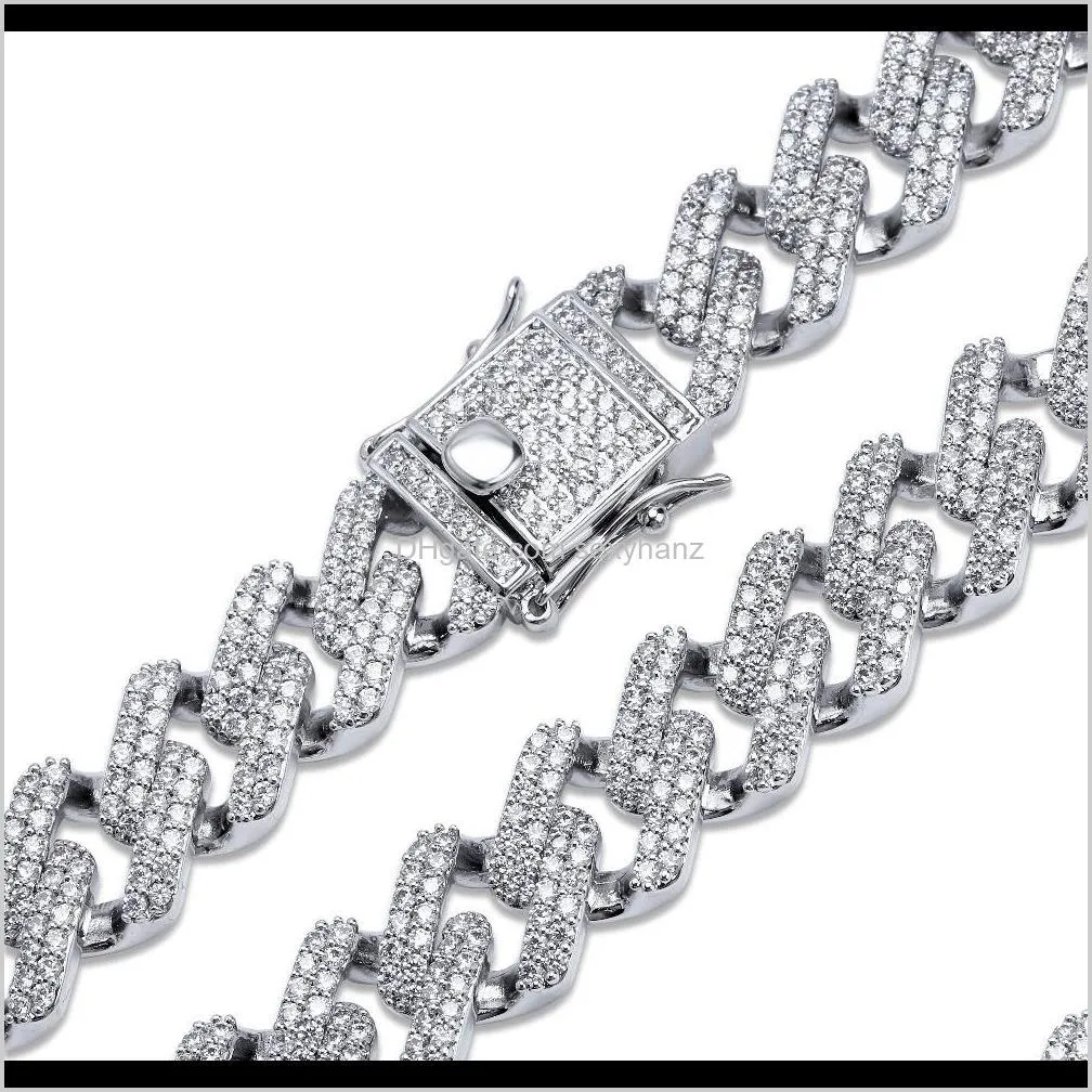 iced out 14mm thick heavy gold silver cuban link bracelet copper material clasp chain bracelet 7/8/9inches