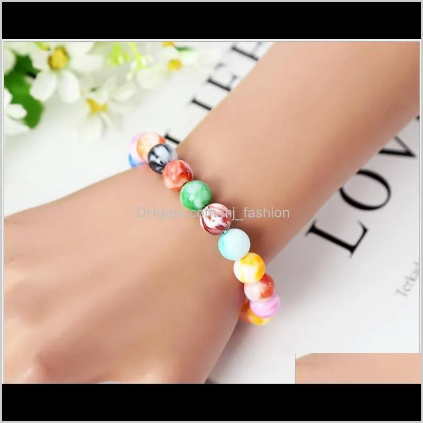 fashion promotional gifts! 8mm*22 grains 16cm glass beads imitation agate like beads elastic force bracelet 9 color choice ps2369