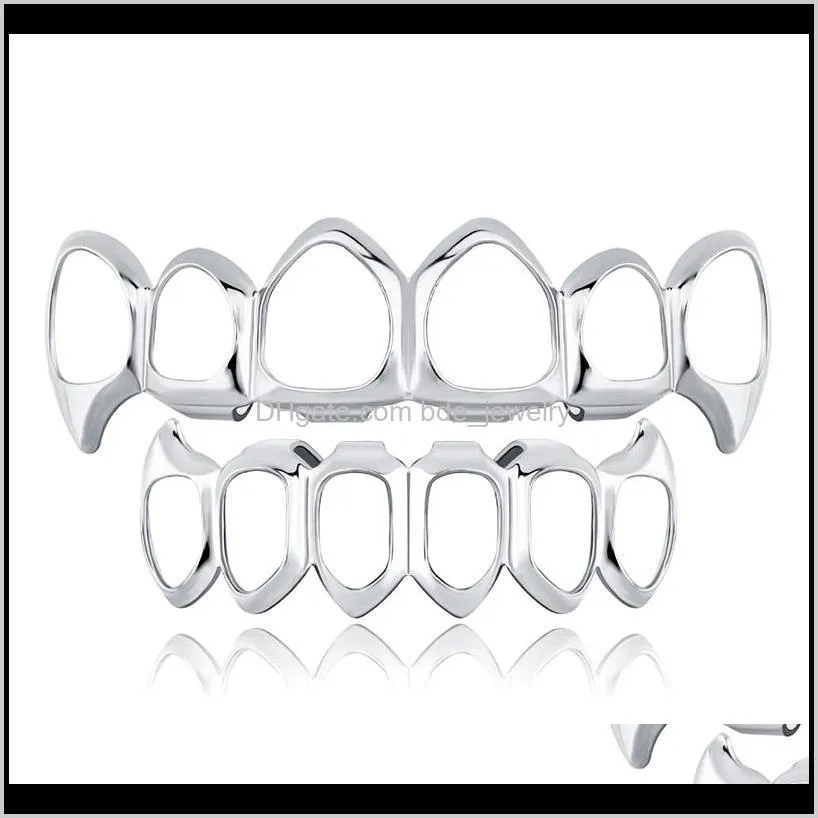 hip hop teeth grillz set for unisex top bottom mouth gold silver color teeth grills tooth caps removable dental fashion jewelry