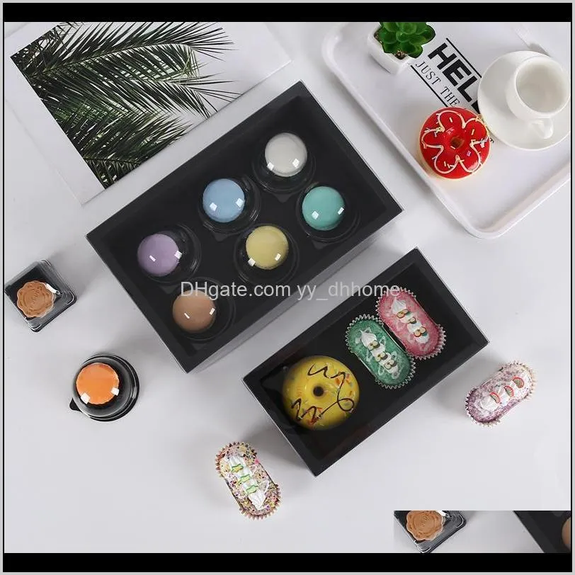 stobag 10pcs black cookie cake paper box with transparent cover donut birthday gift boxes carton for event & party favors