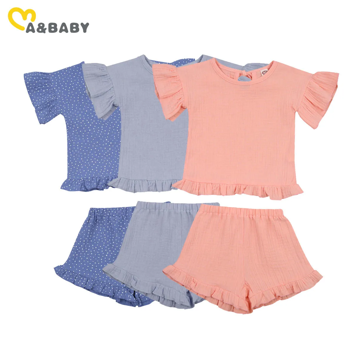 1-5Y Summer Soft Toddler Kid Baby Flickor Kläder Set Ruffles T-shirt Toppar Shorts Outfits Barndräkter Kläder 210515