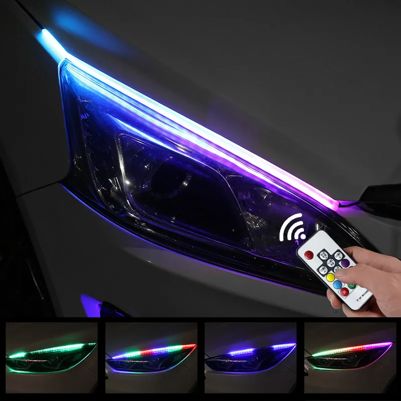 Nowy 2 Sztuk / Zestaw Samochód Sekwentny Płynny Dnia Light DRL Multi Color LED Strip LED Auto Turn Signal Lights do reflektorów 12 V
