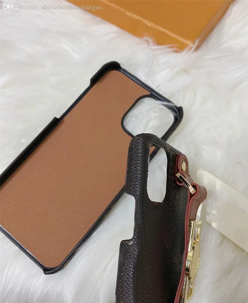 L Fashion Designer Brown Flower Pattern Phone Cases for iPhone 12 11 pro max Xs XR Xsmax Quality Leather Wristband Luxury Cellphone Cover