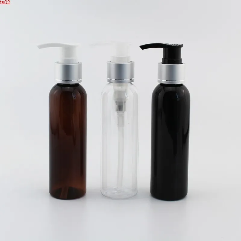 120 ml x 40 schwarz-silberne Aluminium-Kragenschraube, Lotionspumpe, Shampoo-Seife, Kunststoffflasche, 4 Unzen, kosmetische Flüssigkeitsflaschen, Bad, hohe Qiy