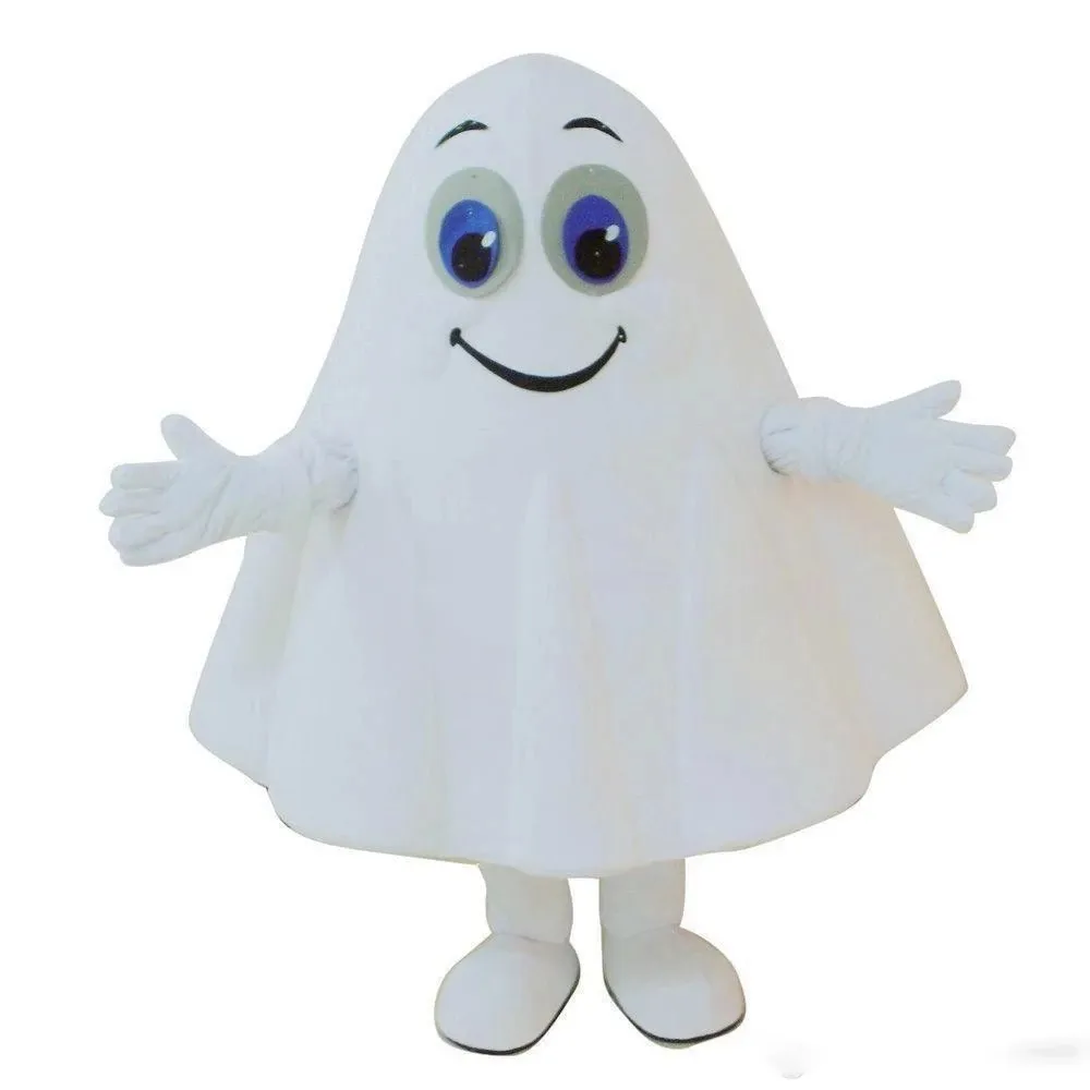 Costume della mascotte del fantasma bianco di Halloween Personaggio dei cartoni animati di peluche di alta qualità per adulti Formato adulto Natale Carnevale Festa di compleanno Vestito operato
