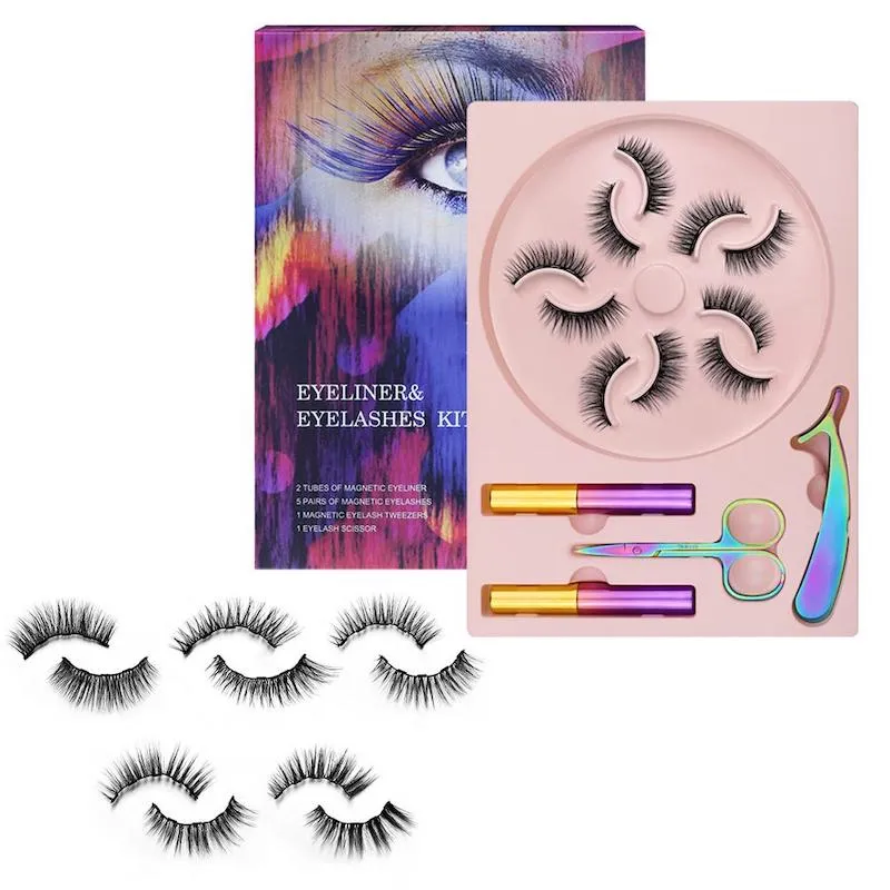 Ímã Eyelashes estilo grosso 5 pares de lótus titular cinco Magnetic Cílios Conjunto de Eyelash Maquiagem Ferramenta Livre DHL J070