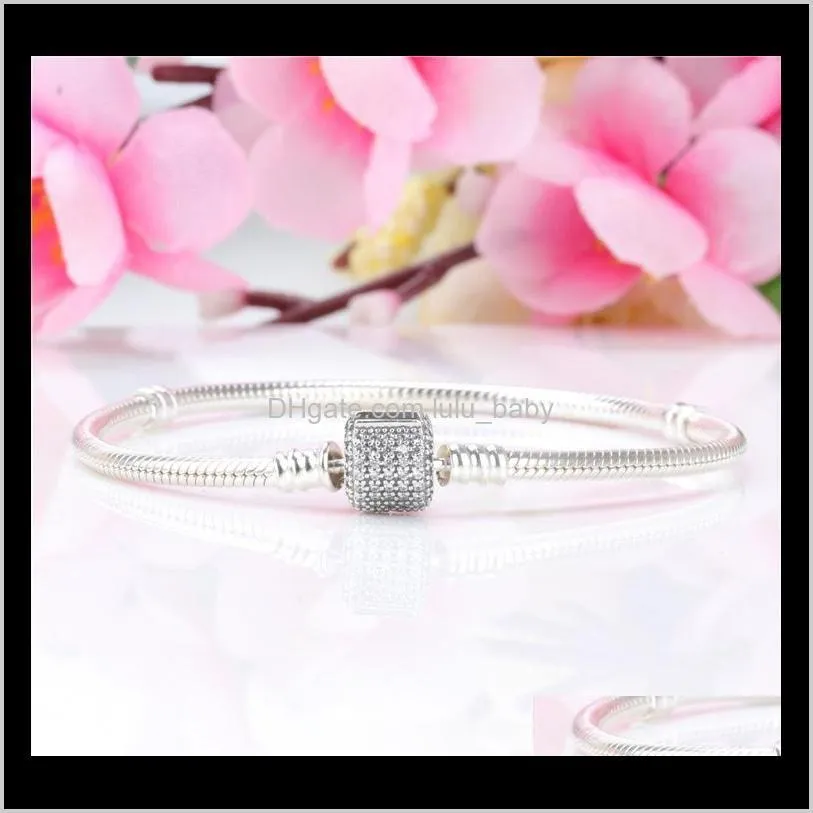 creative personality barrel bracelet for 925 sterling silver with cz diamond snake bone chain high quality ladies bracelet with box
