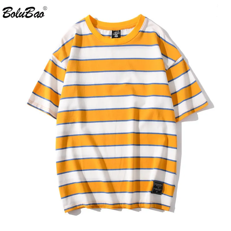 Homens da marca de Bolubao camisetas Moda camiseta Estilo neutro Style Men's Casual Stripe T Shirt Masculino 210518