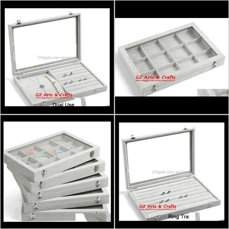 ice gray velvet jewelry tray glass lid jewelry boxes ring tray necklace earrings bracelets loose beads jewelry display stand