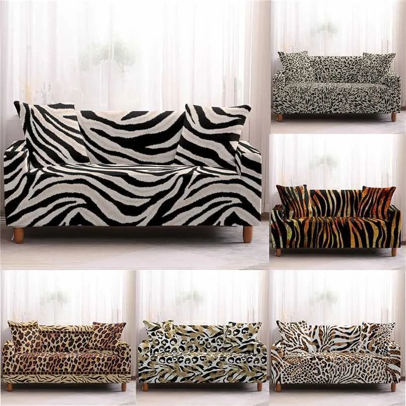 Леопардовый принт натяжной диван-накопителя для упругой обертки All-Inclusive Cound Cound для гостиной 1/2/3/4 Seater Life 21116