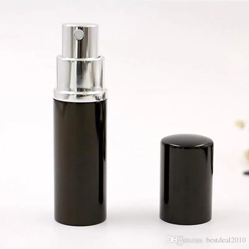 5ml 10ml Portable Refillerbar Mini Svart Färg Parfym Spray Bottle Aluminium Spray Atomizer för resor Flaskor Tom kosmetisk behållare