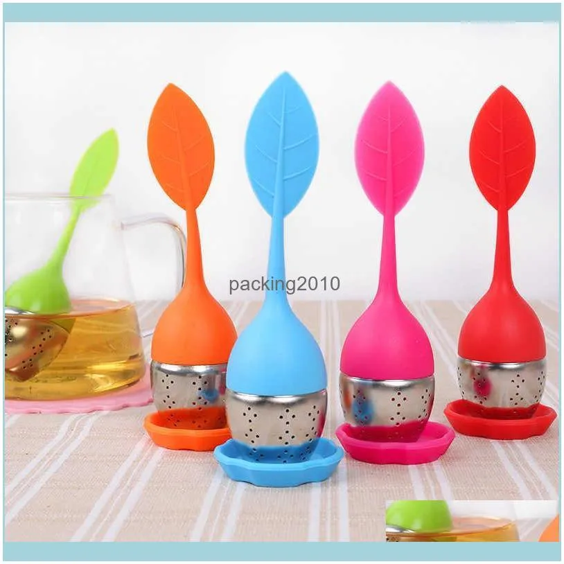 Silicone Tea Infuser Leaf Make Tea Bag Filter Strainer With Drop Tray Stainless Steel Tea Strainers Tea-things Kitchen Tools Home Use Cute Colorful