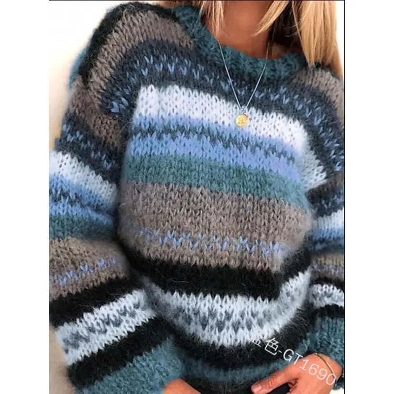 Женские свитеры Европейская и американская внешняя торговля Rainbow свитер повседневная теплые вязаные женщины