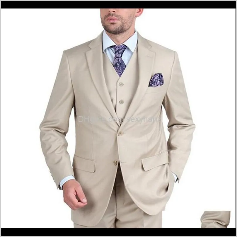 Blazers odzież odzież Drop Dostawa 2021 Custom Made Made Groom Mens Suit Tuxedo Beige Groomsmen Notch Lapel Men Suitts for Wedding (Kurtka + Pa