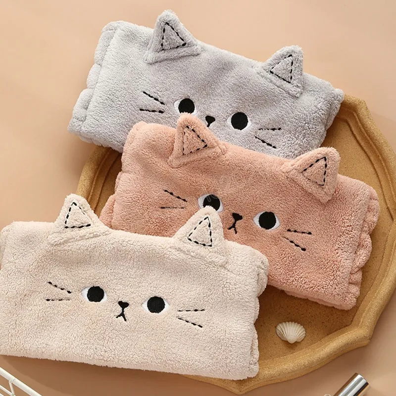 Cartoon Cats Face Wash Headband Girls Soft Plush Winter Elastic Hair Bands Cute Sweet Coral Fleece Headwrap Hair Accessories