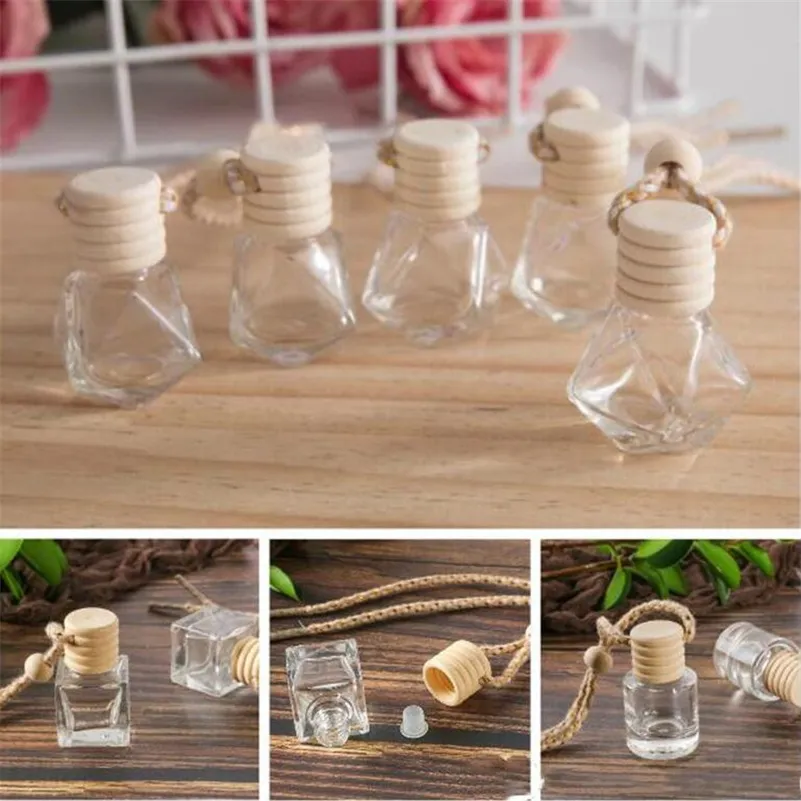 Car Perfume Bottle Air Freshener Diffuser Hanging Fragrance Bottles Pendant Empty Glass Jars for Essential Oils